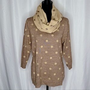 Beige and gold polka dot scarf and sweater combo